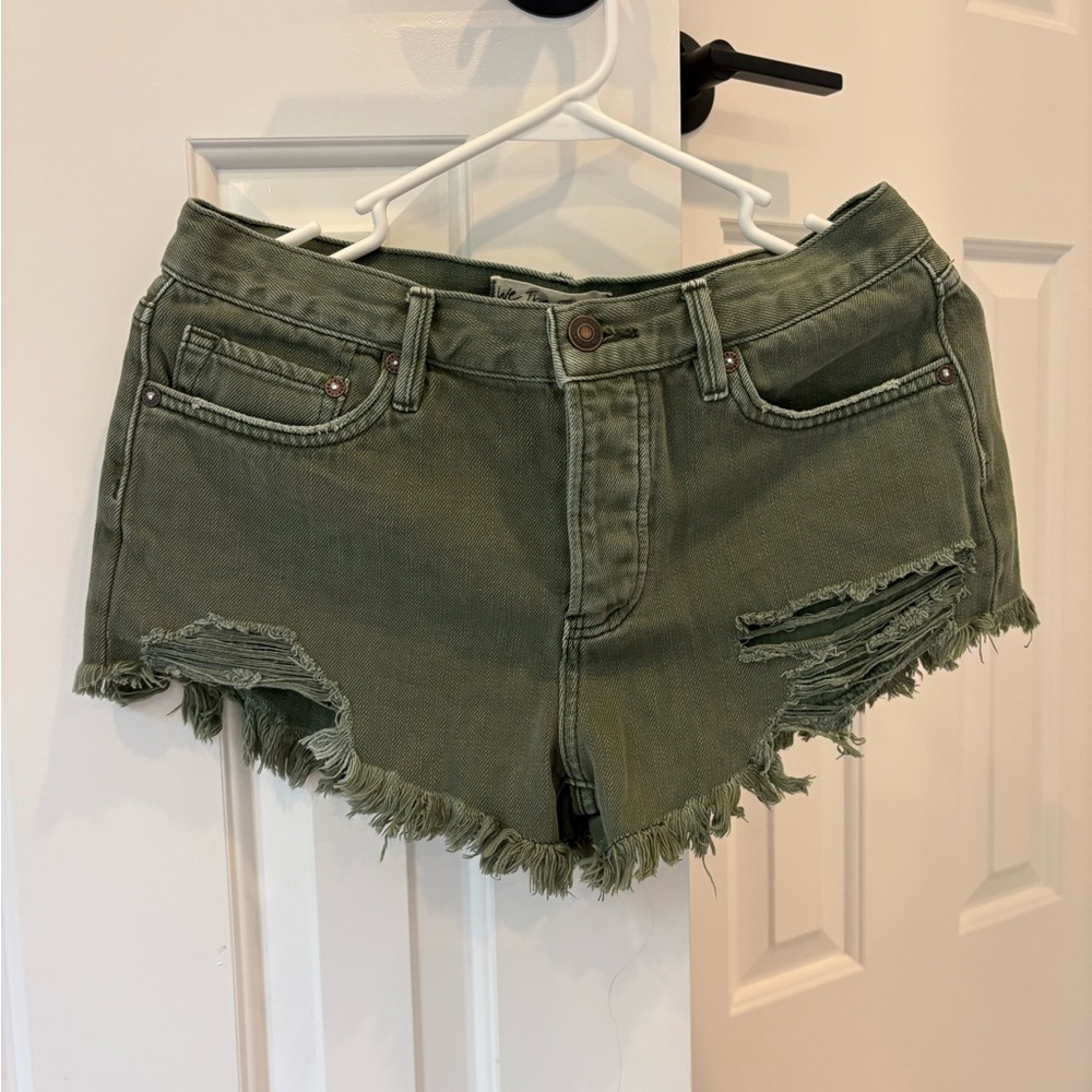 We The Free Green Distressed Women Shorts
